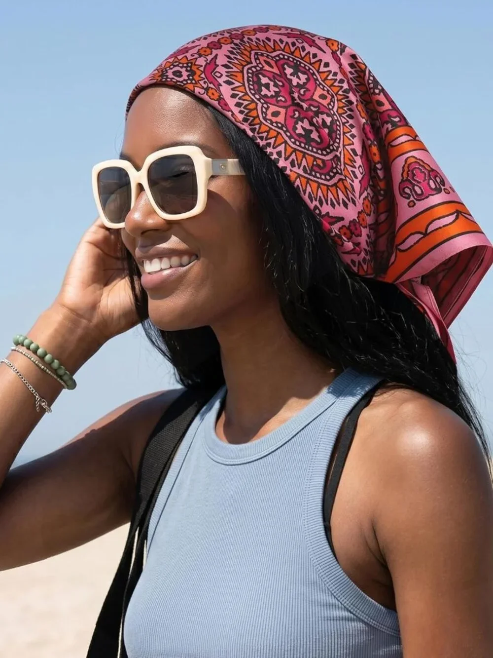 Reversible 27.5” Square Satin Hair Scarf | Stylish Head Wrap & Bandana for Sleep